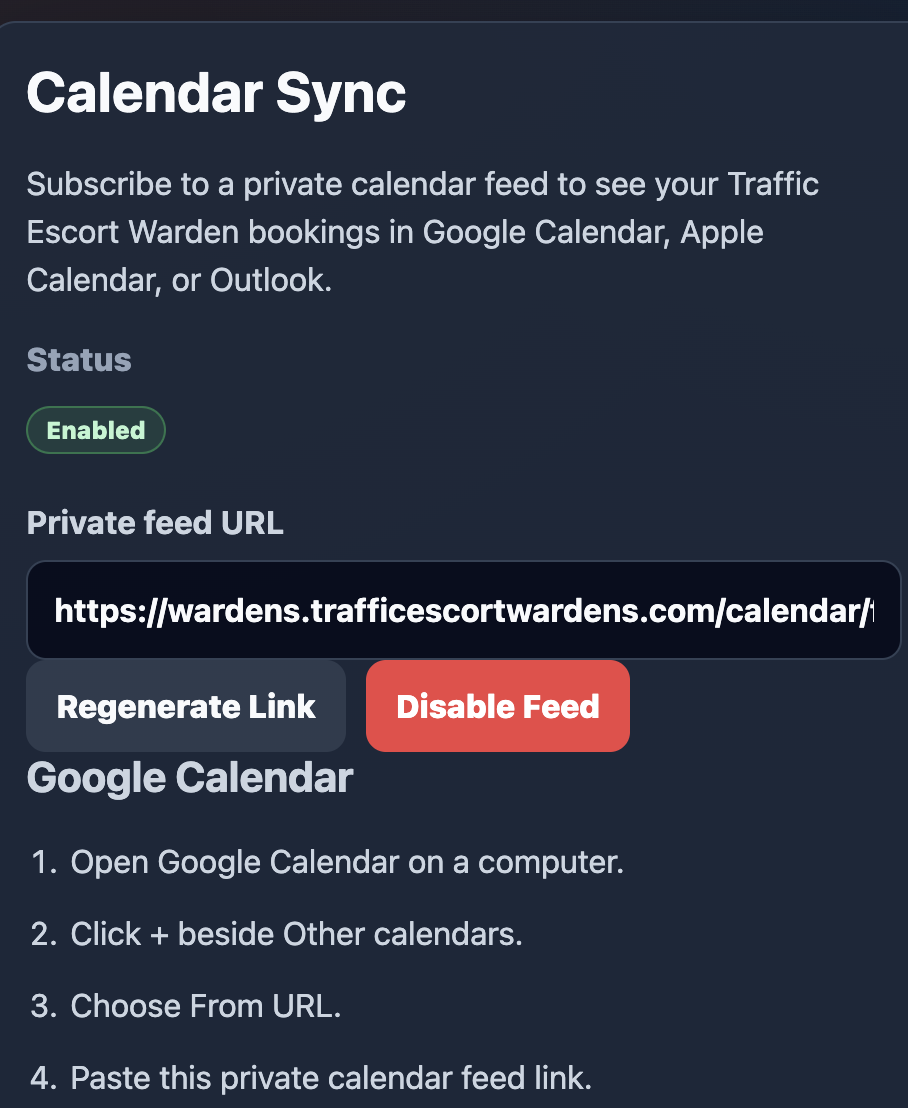 External calendar feed