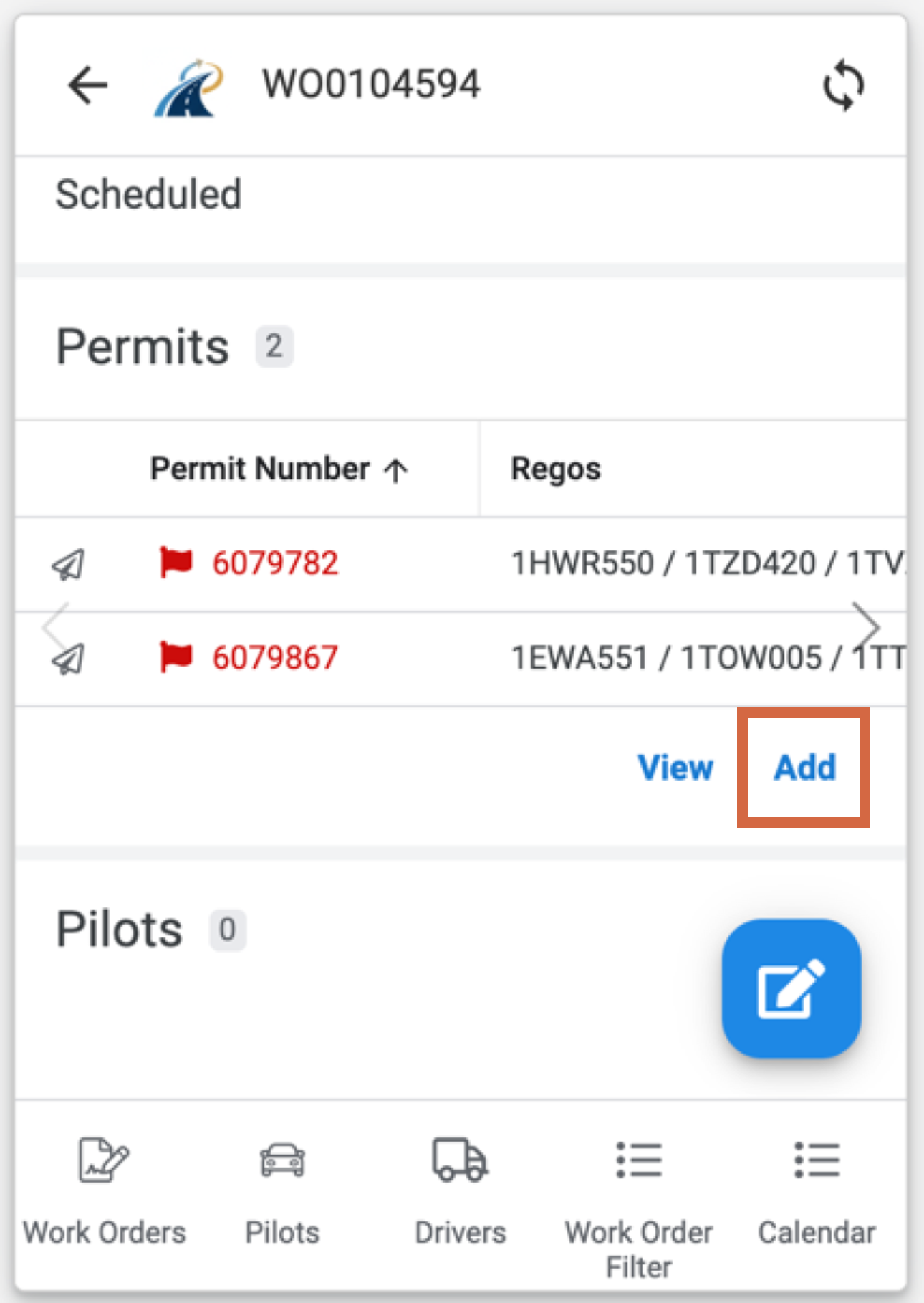 Work Order permits section