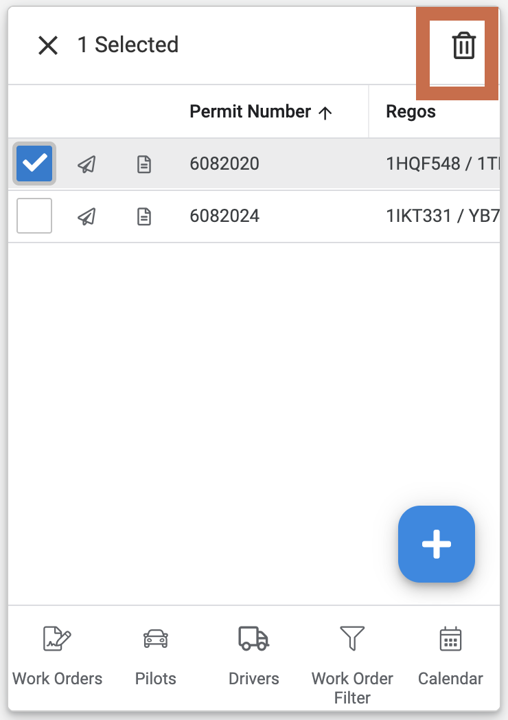 Delete option for the selected permit