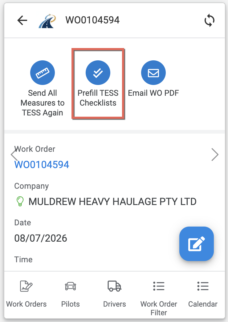 Prefill TESS Checklists action