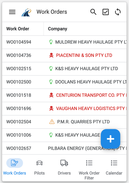 Work Order list