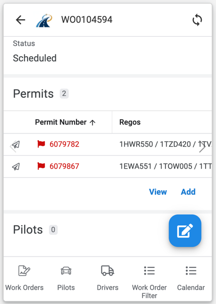 Work Order permits section