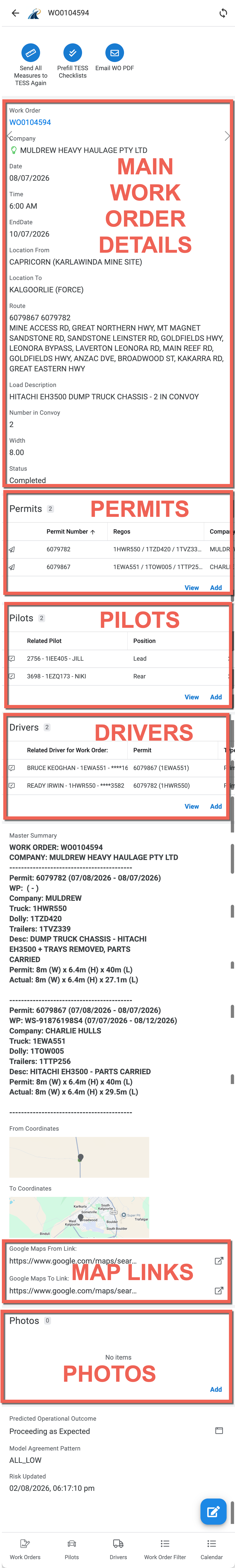 Work Order summary